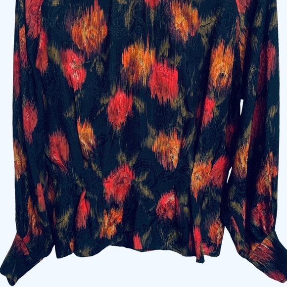 VINTAGE 80’S UNGARO TER WATERCOLOR SILK BLOUSE STATEMENT BILLOWING ABSTRACT TOP - Picture 10 of 13